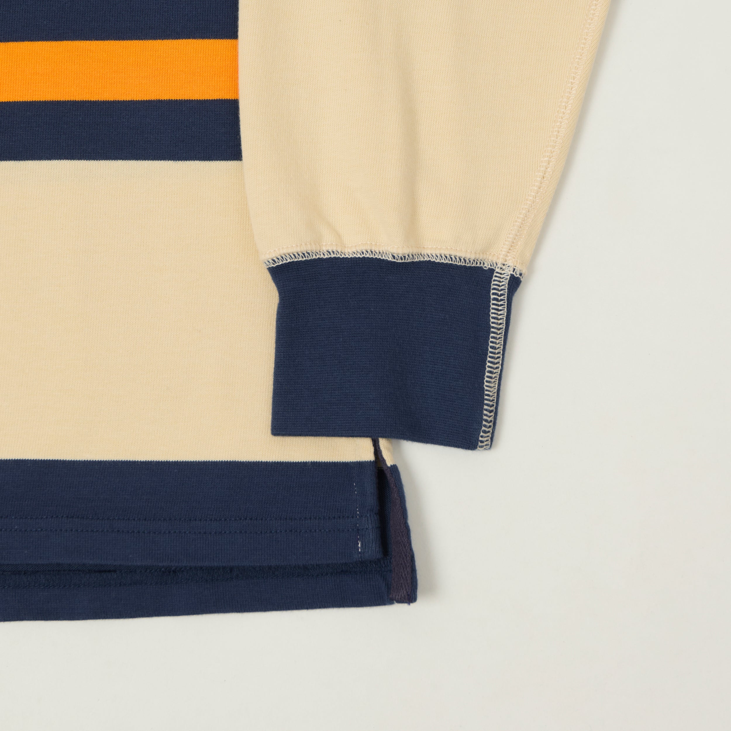 Drake's Stripe Quarter Zip Rugby Shirt - Ecru/Navy/Yellow