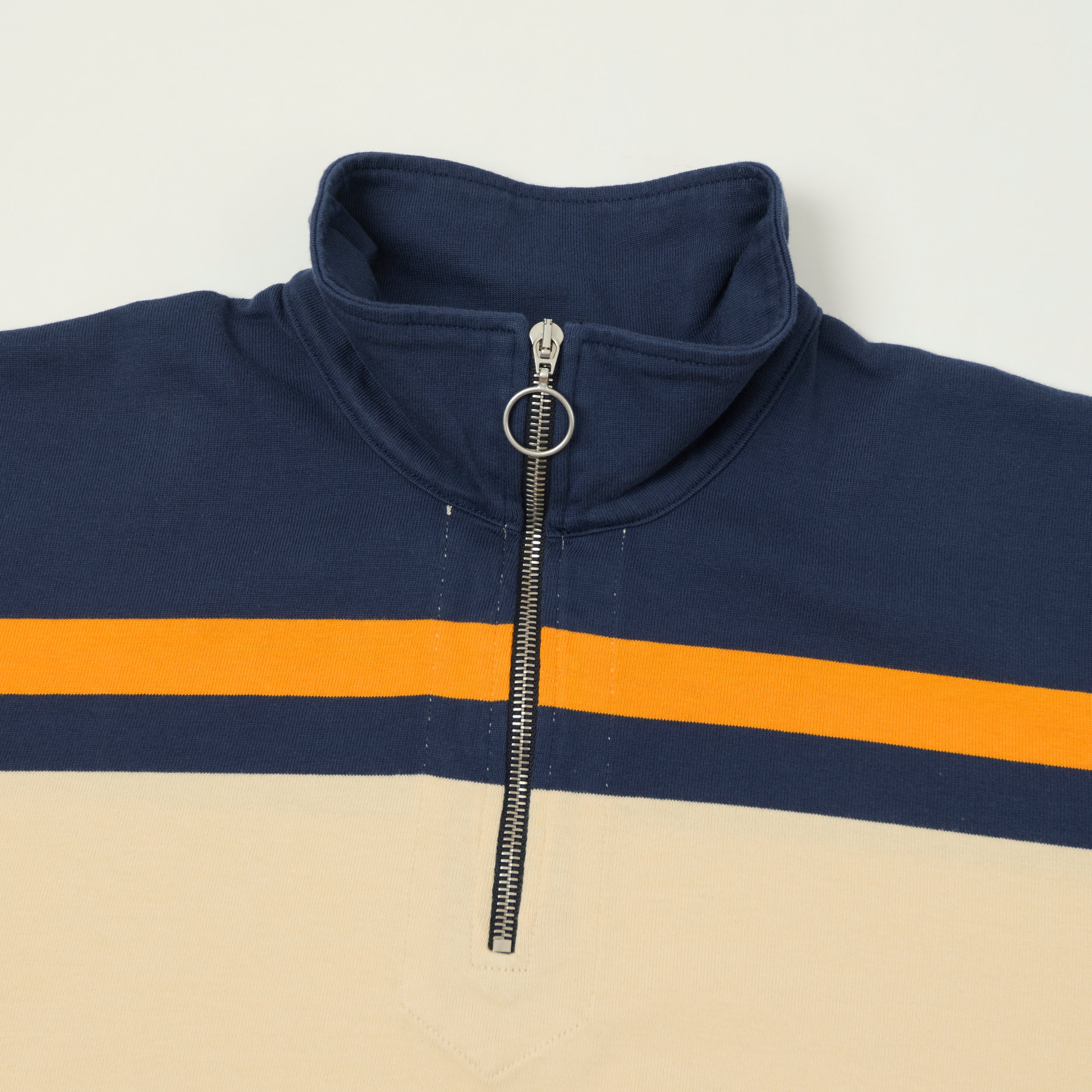 Drake's Stripe Quarter Zip Rugby Shirt - Ecru/Navy/Yellow – SON OF