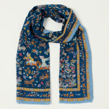 Drake's Summer Mughal Wool/Silk Scarf - Navy/Teal