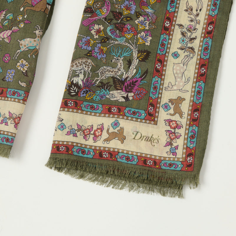 Drake's Summer Mughal Wool/Silk Scarf - Olive