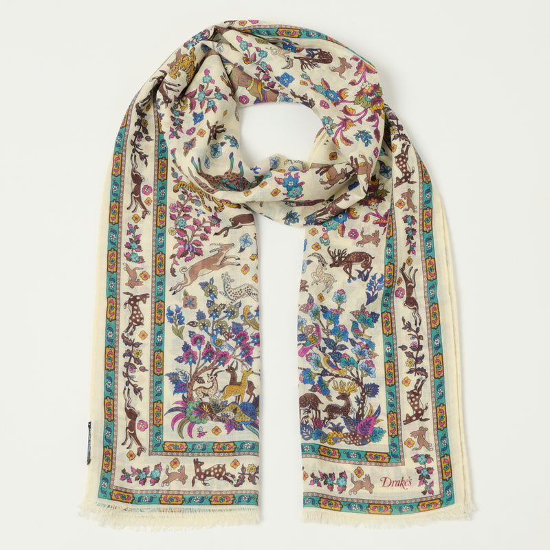 Drake's Summer Mughal Wool/Silk Scarf - Ecru