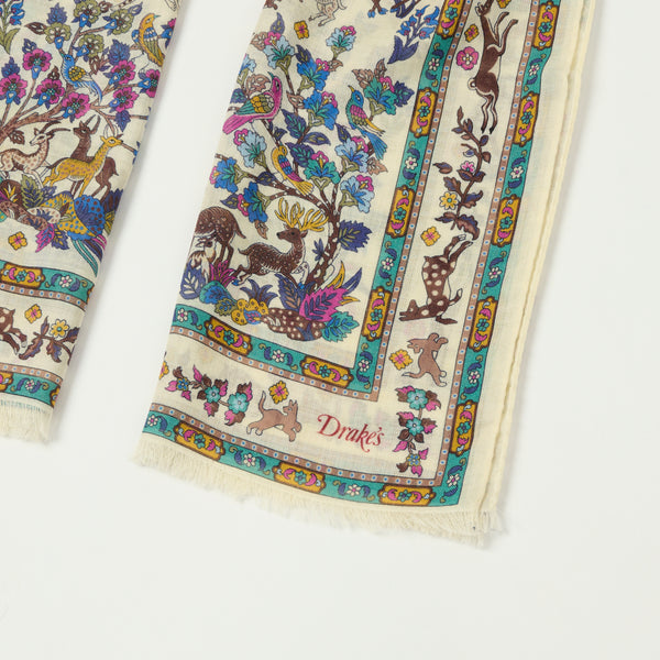 Drake's Summer Mughal Wool/Silk Scarf - Ecru