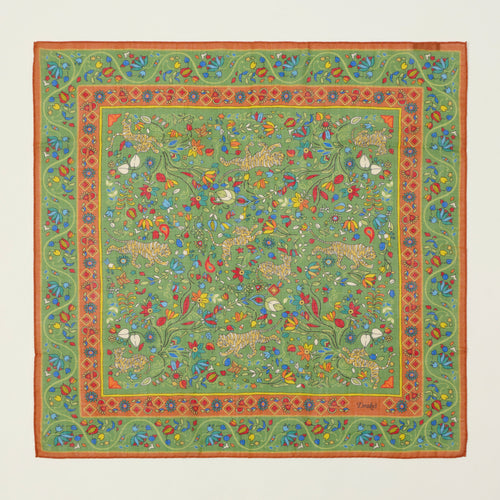 Drake's 'Tiger Garden' Wool/Silk Bandana - Green