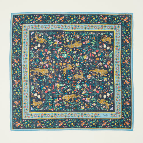 Drake's 'Tiger Garden' Silk Bandana - Navy