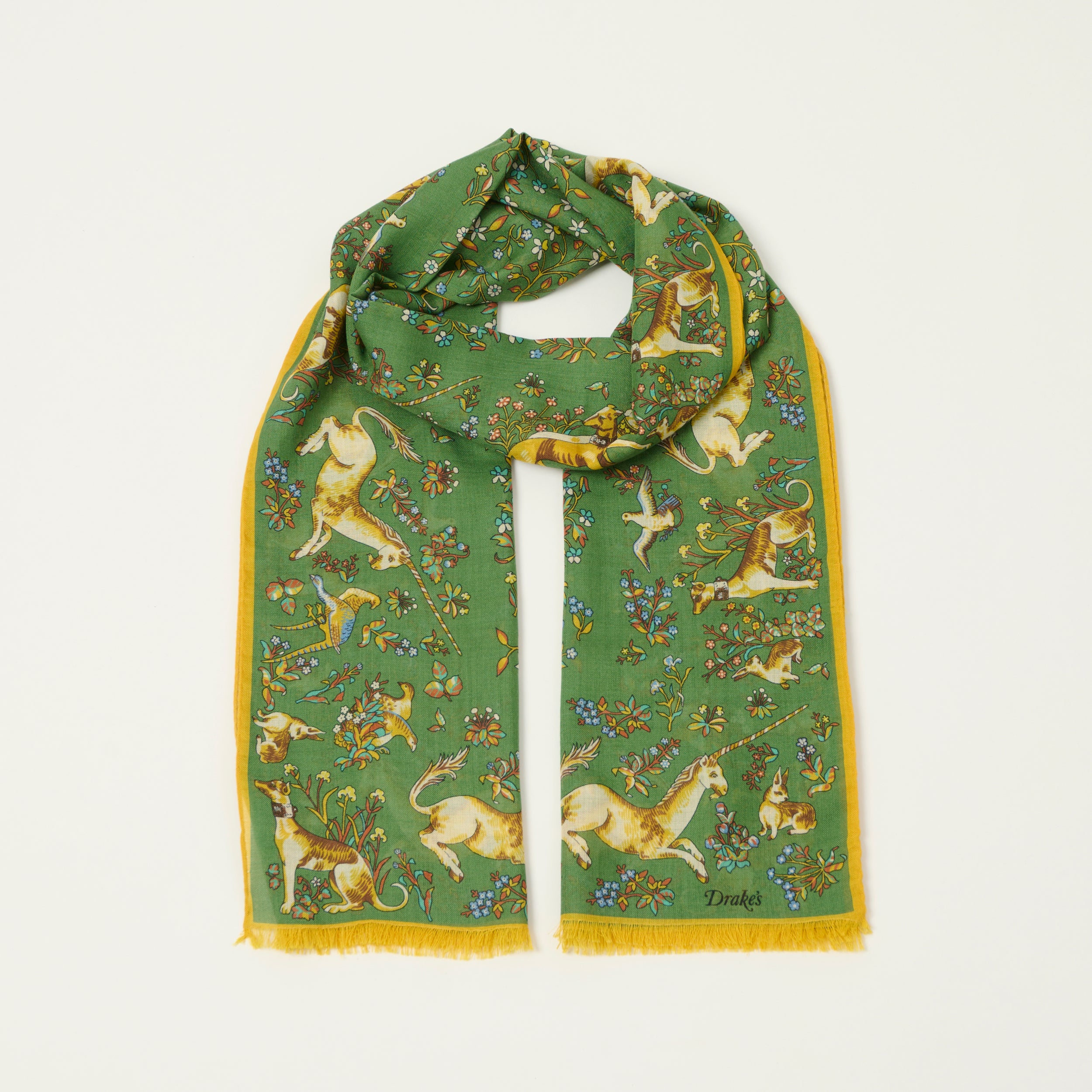 Drake's 'Unicorn' Wool/Silk Scarf - Olive
