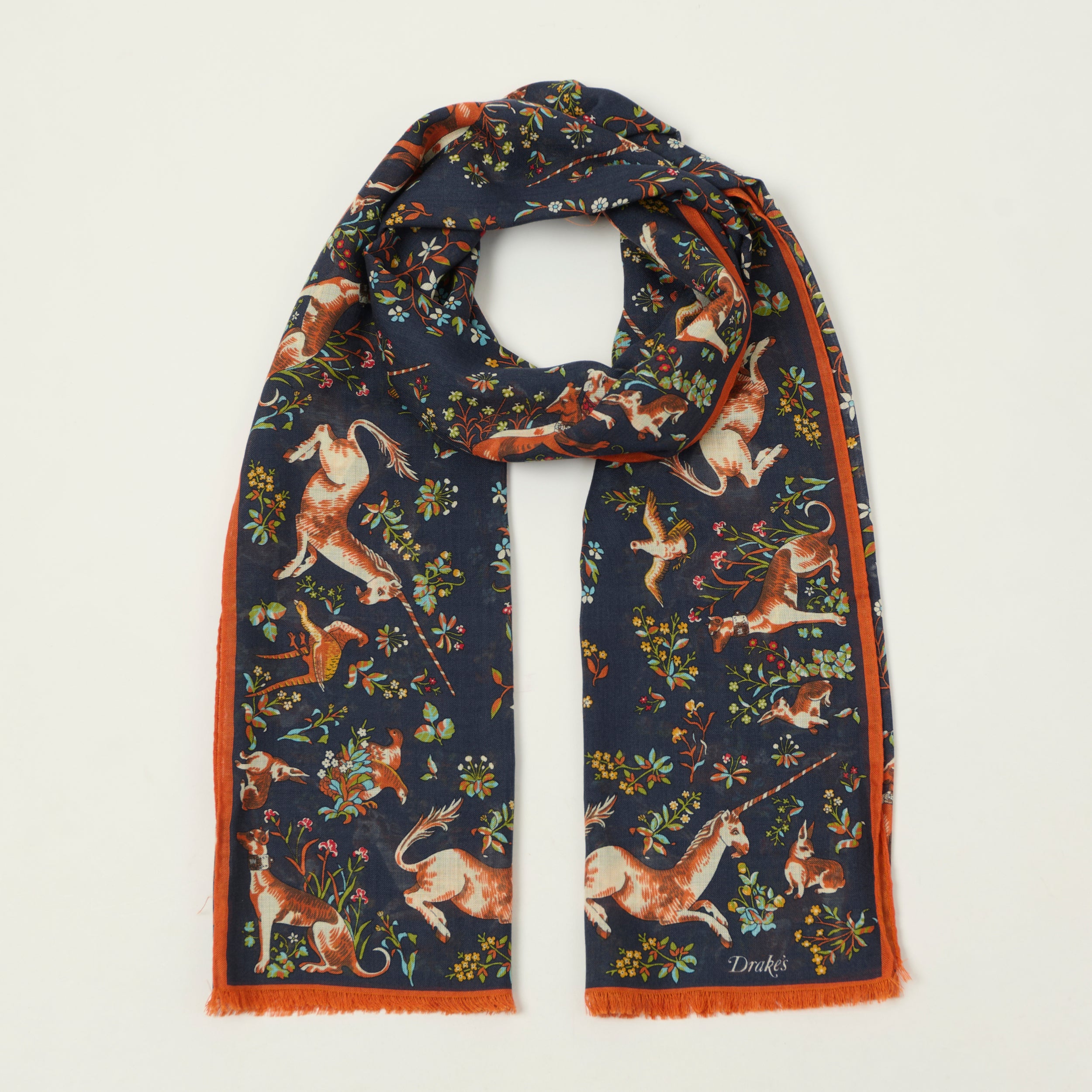小物 Drake's scarf Drake's 'Birds and Flowers' Wool/Silk Scarf - Green – SON OF A STAG