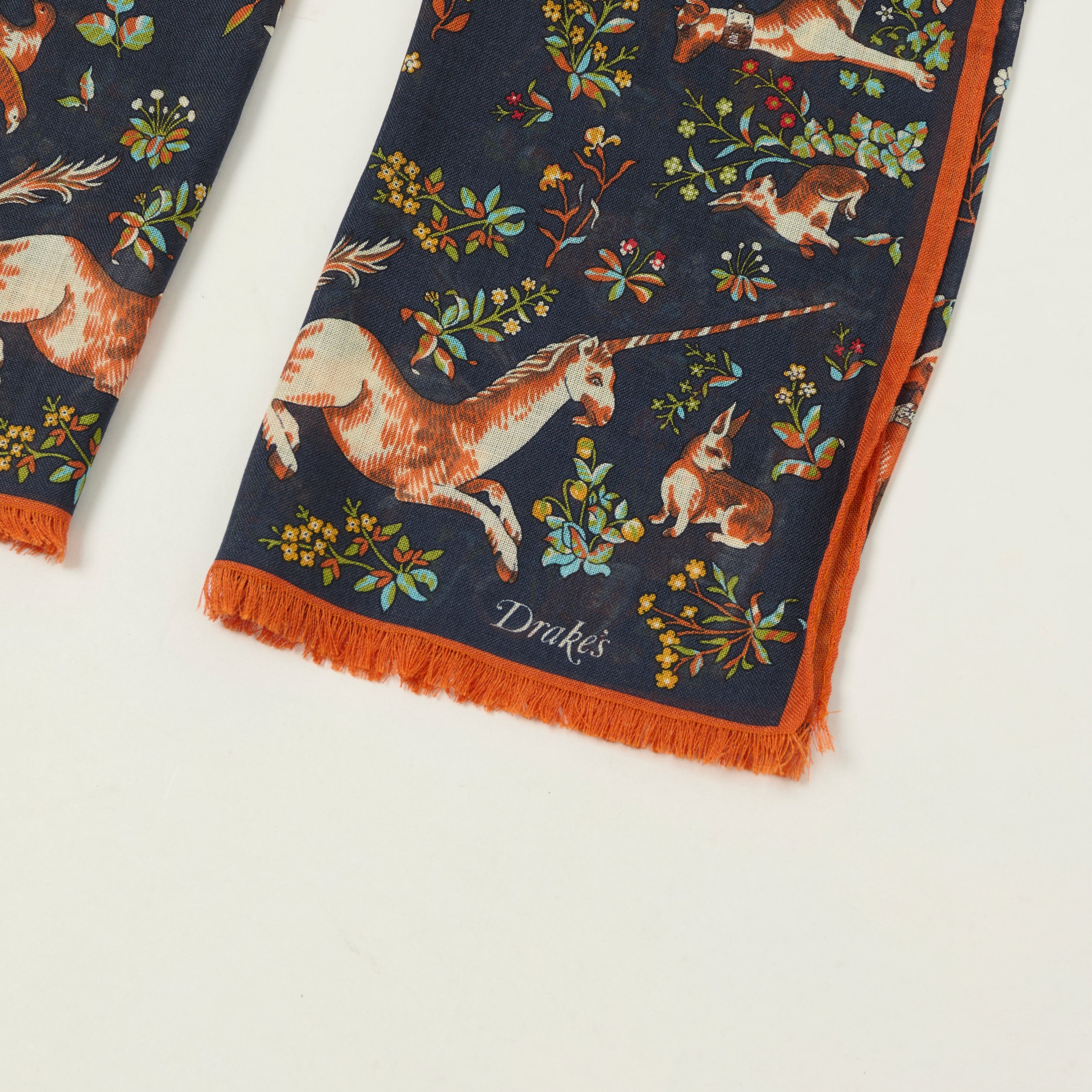 Drake's 'Unicorn Garden' Wool/Silk Scarf - Navy