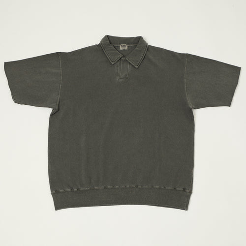 Dubbleworks Cut Off Sleeve Pigment Dyed Sweat Polo Shirt - Black