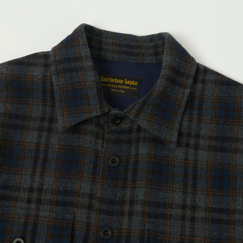 East Harbour Surplus 'MOAB 990' Plaid Overshirt - Navy/Grey