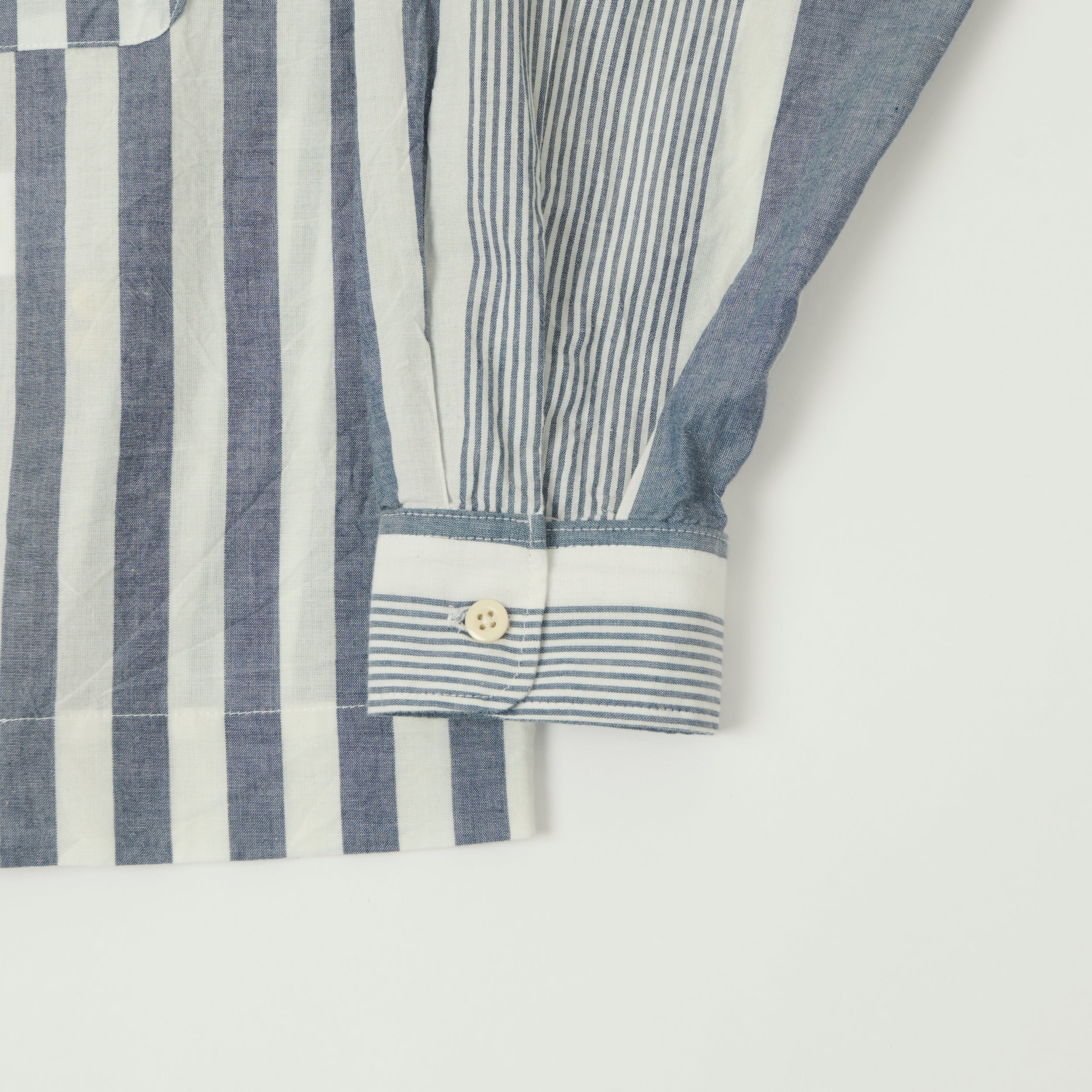 Engineered Garments Striped Chambray Bowling Shirt - Blue/White
