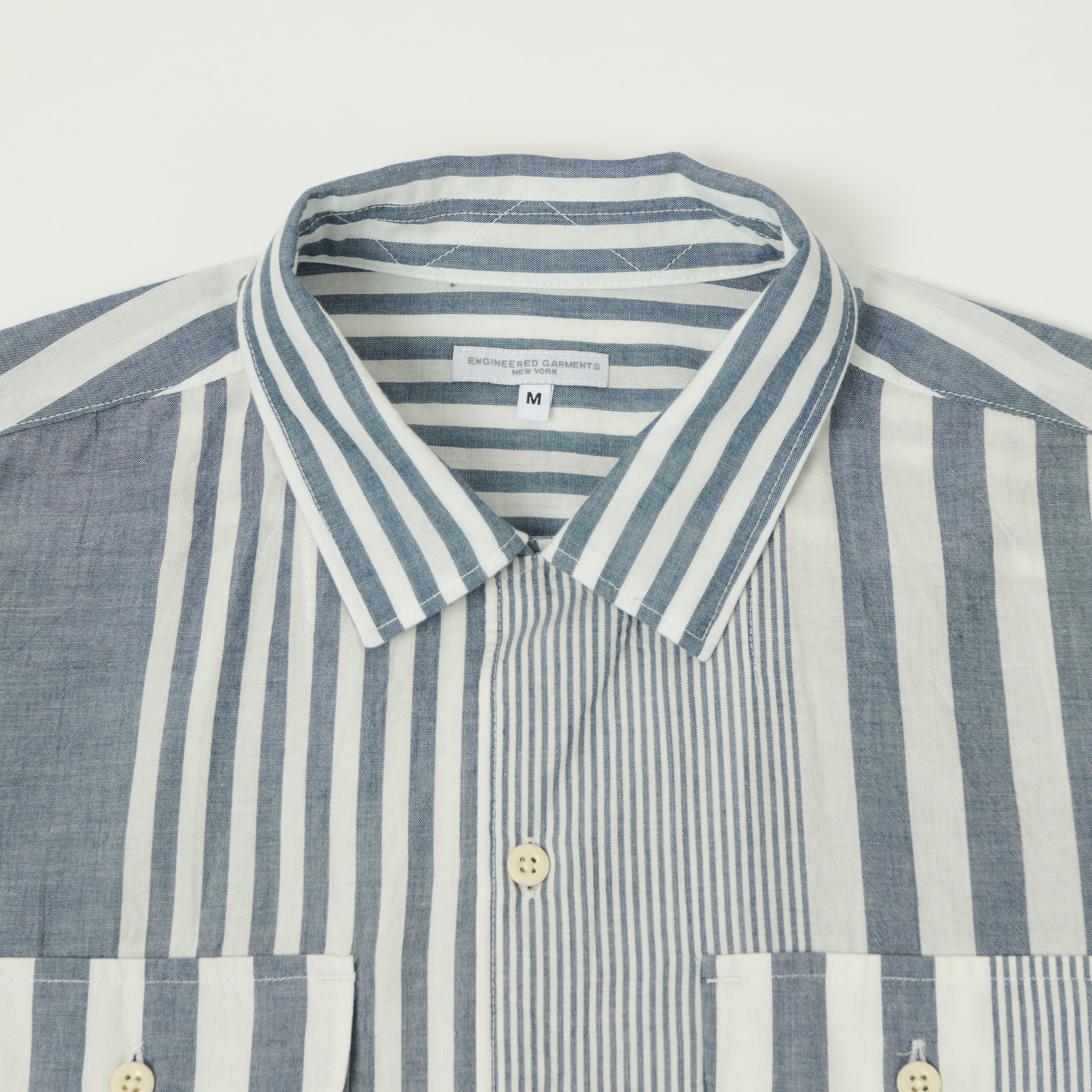 Engineered Garments Striped Chambray Bowling Shirt - Blue/White