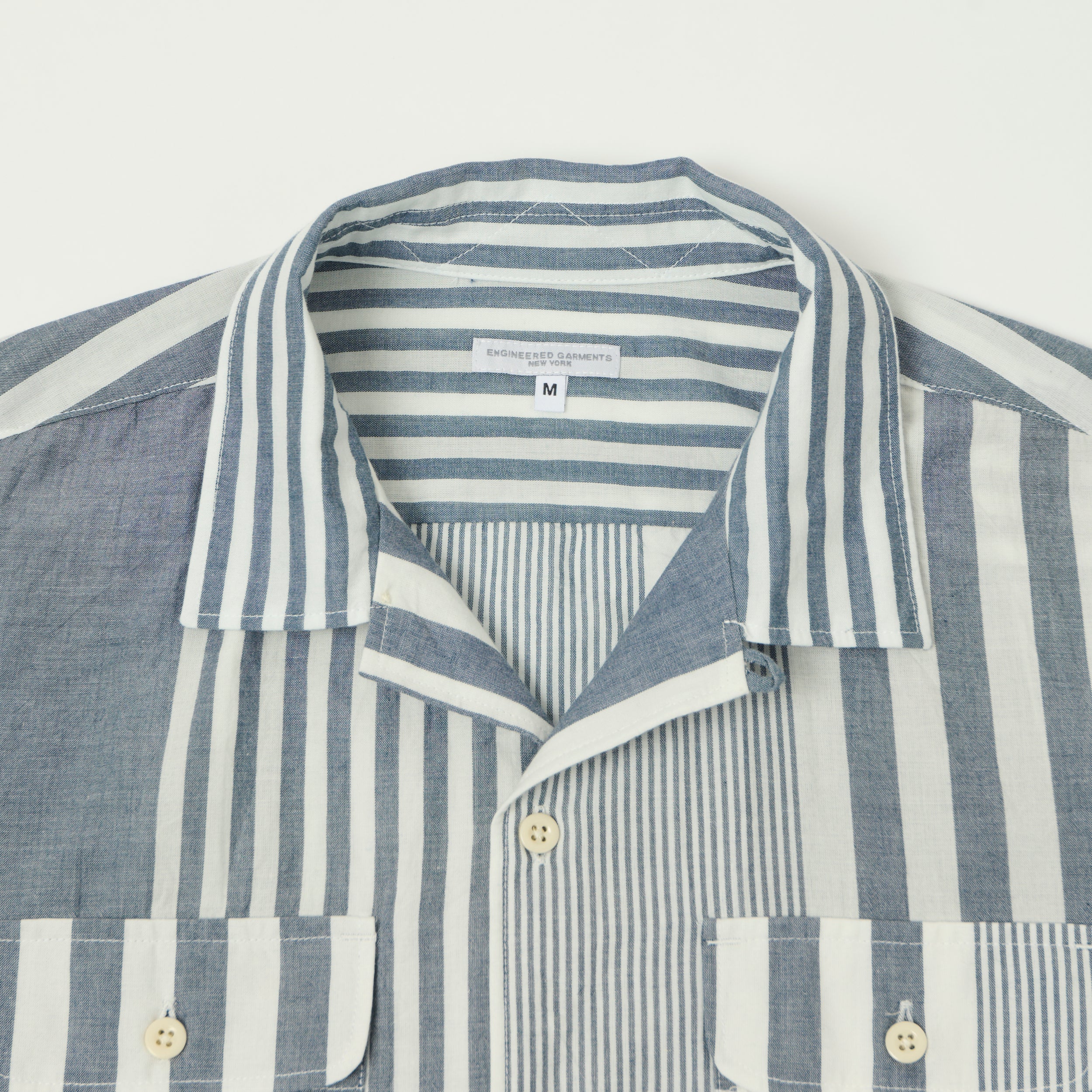 Engineered Garments Striped Chambray Bowling Shirt - Blue/White