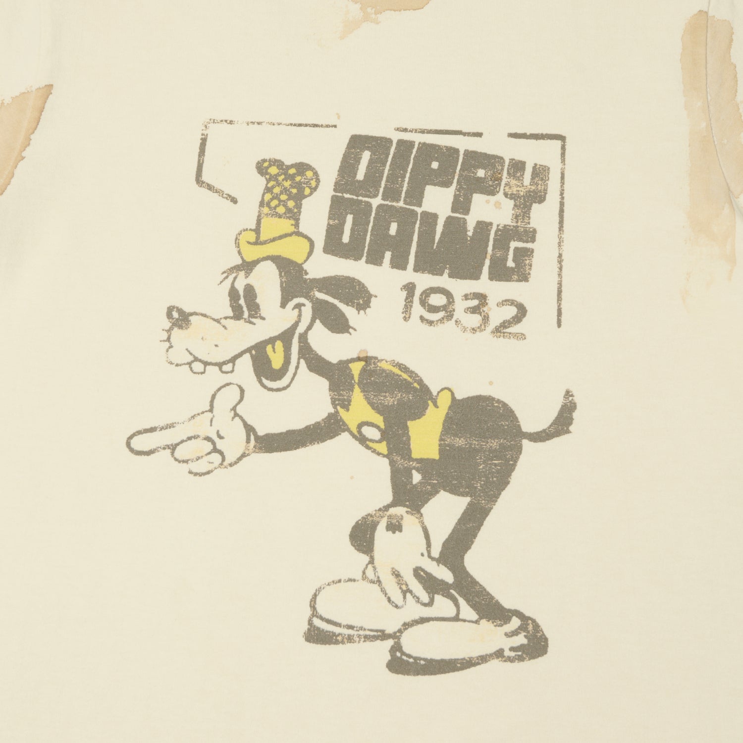 Flea-T 1950s Yellow 'Dippy Dawg' T-Shirt - White