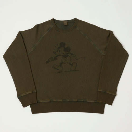 Flea-T 1950s Raglan Sleeve 'Mono Rebel Mickey' Sweatshirt - Brown