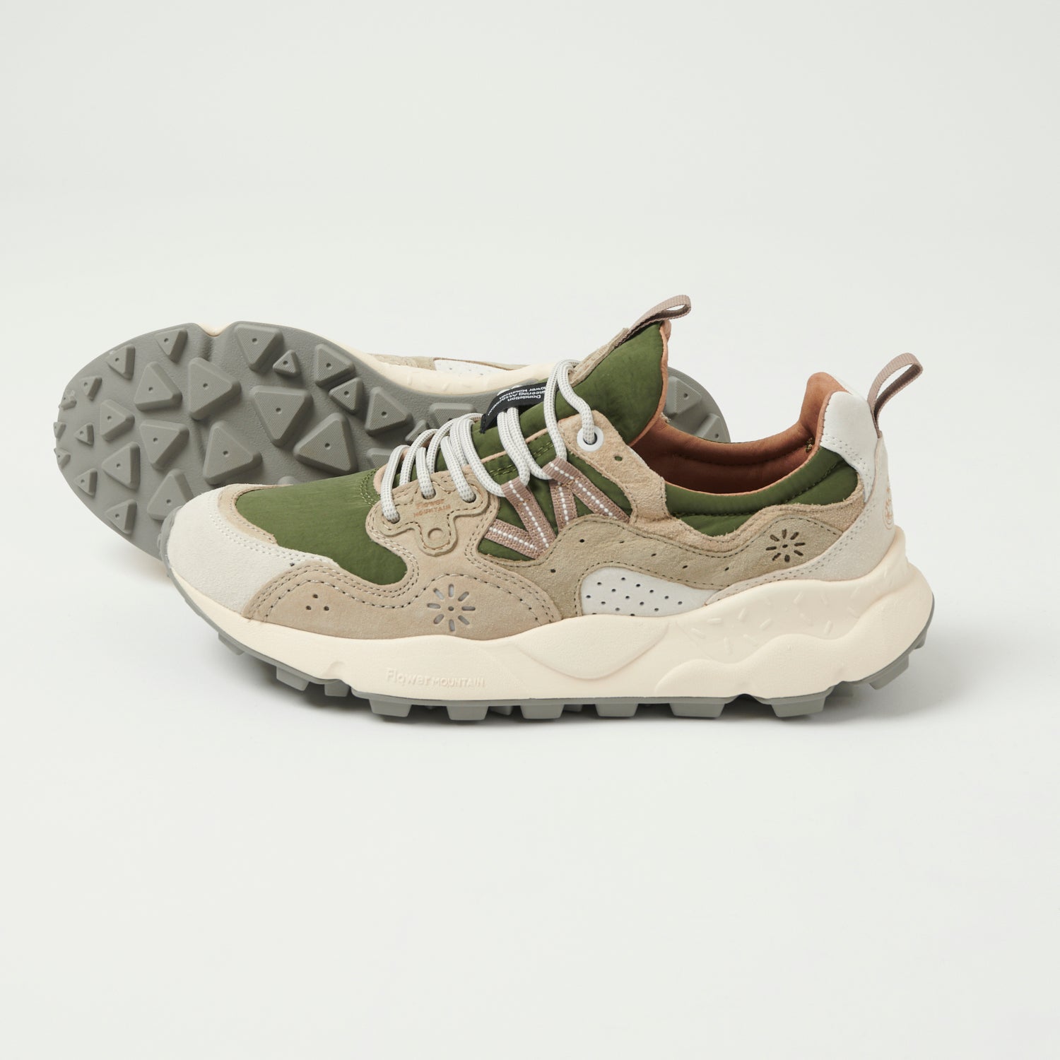 Flower Mountain Yamano 3 Suede/Nylon Sneaker - Off White/Military/Green
