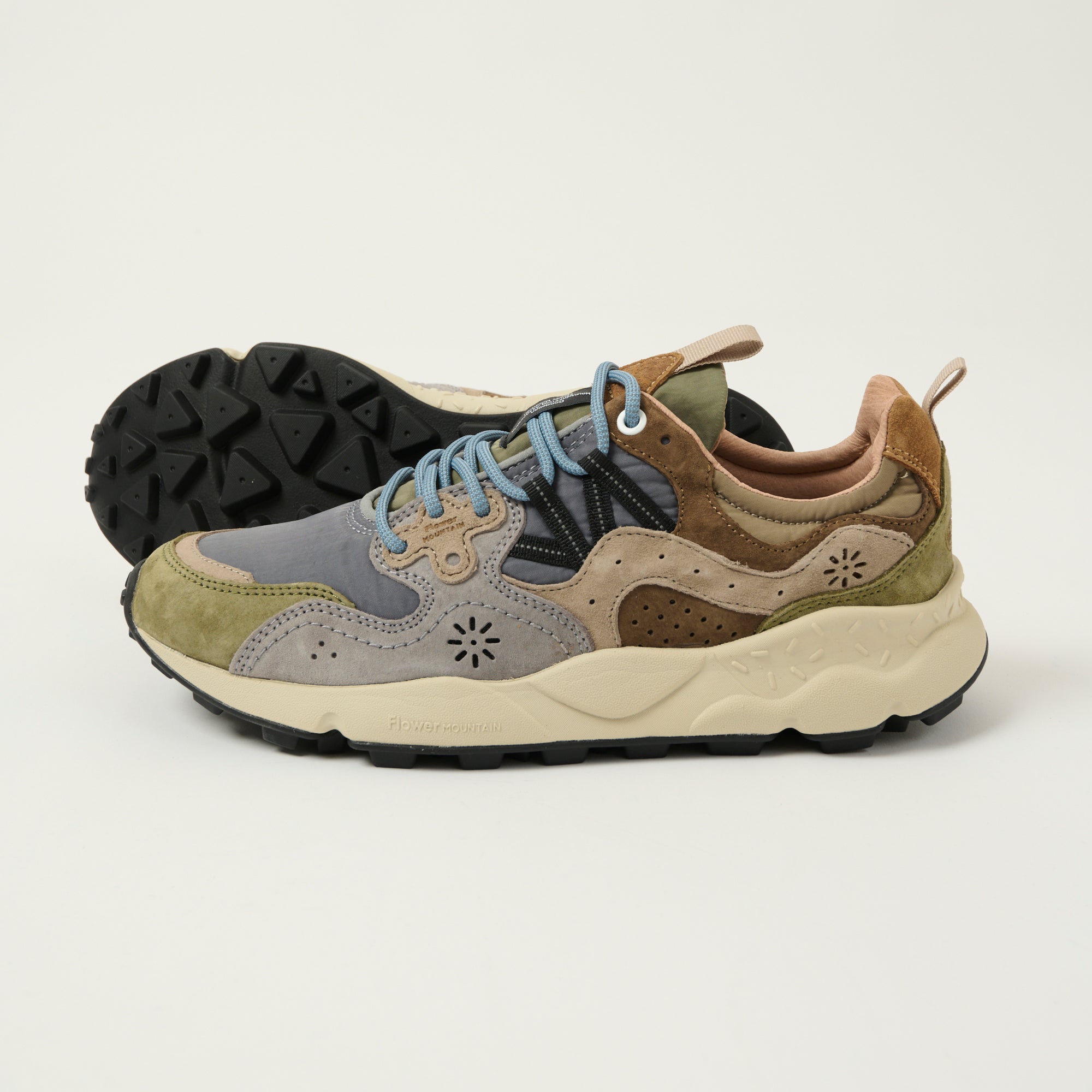 Flower Mountain Yamano 3 Man Suede/Nylon Sneaker - Military/Grey/Light Brown