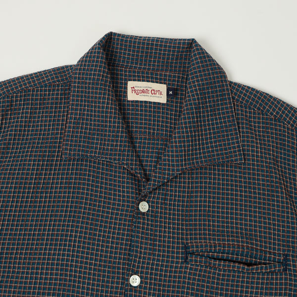 Freenote Cloth 'Cayucos' Seersucker S/S Open Collar Shirt - Blue Plaid