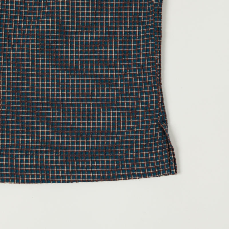 Freenote Cloth 'Cayucos' Seersucker S/S Open Collar Shirt - Blue Plaid