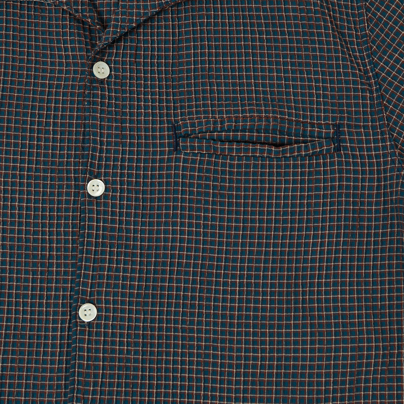 Freenote Cloth 'Cayucos' Seersucker S/S Open Collar Shirt - Blue Plaid