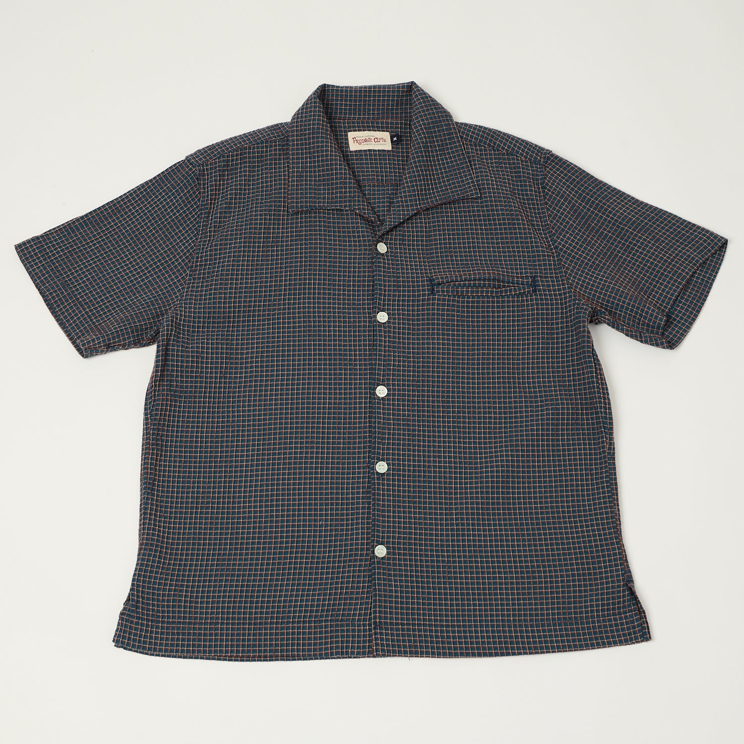 Freenote Cloth 'Cayucos' Seersucker Open Collar Shirt - Blue Plaid