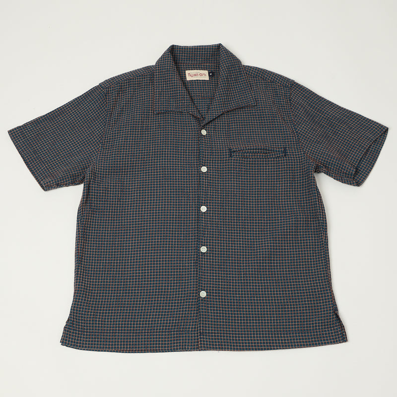 Freenote Cloth 'Cayucos' Seersucker S/S Open Collar Shirt - Blue Plaid