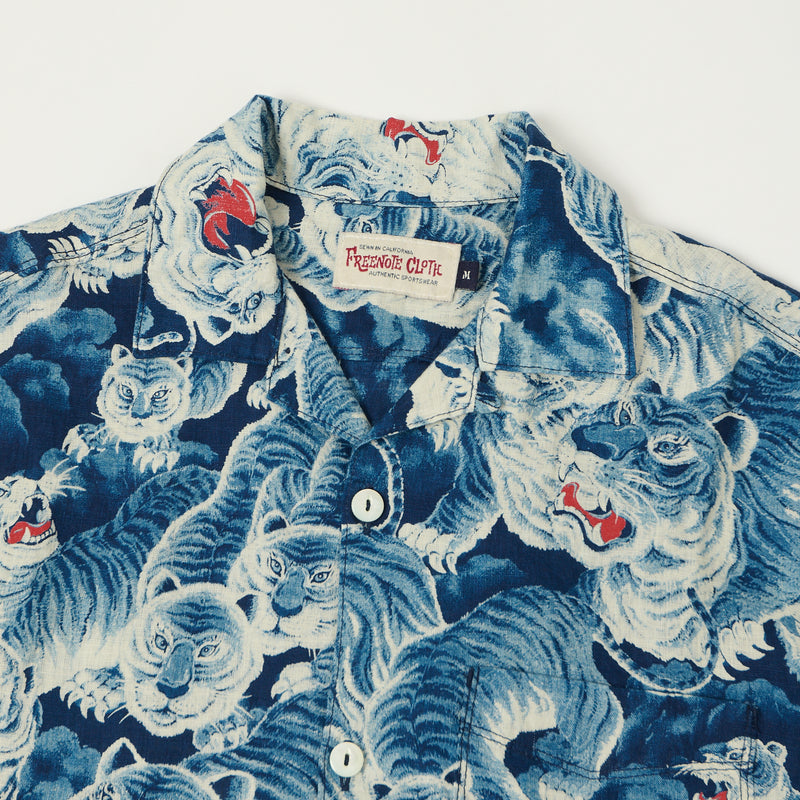 Freenote Cloth 'Hawaiian Tiger' S/S Shirt - Ice Blue