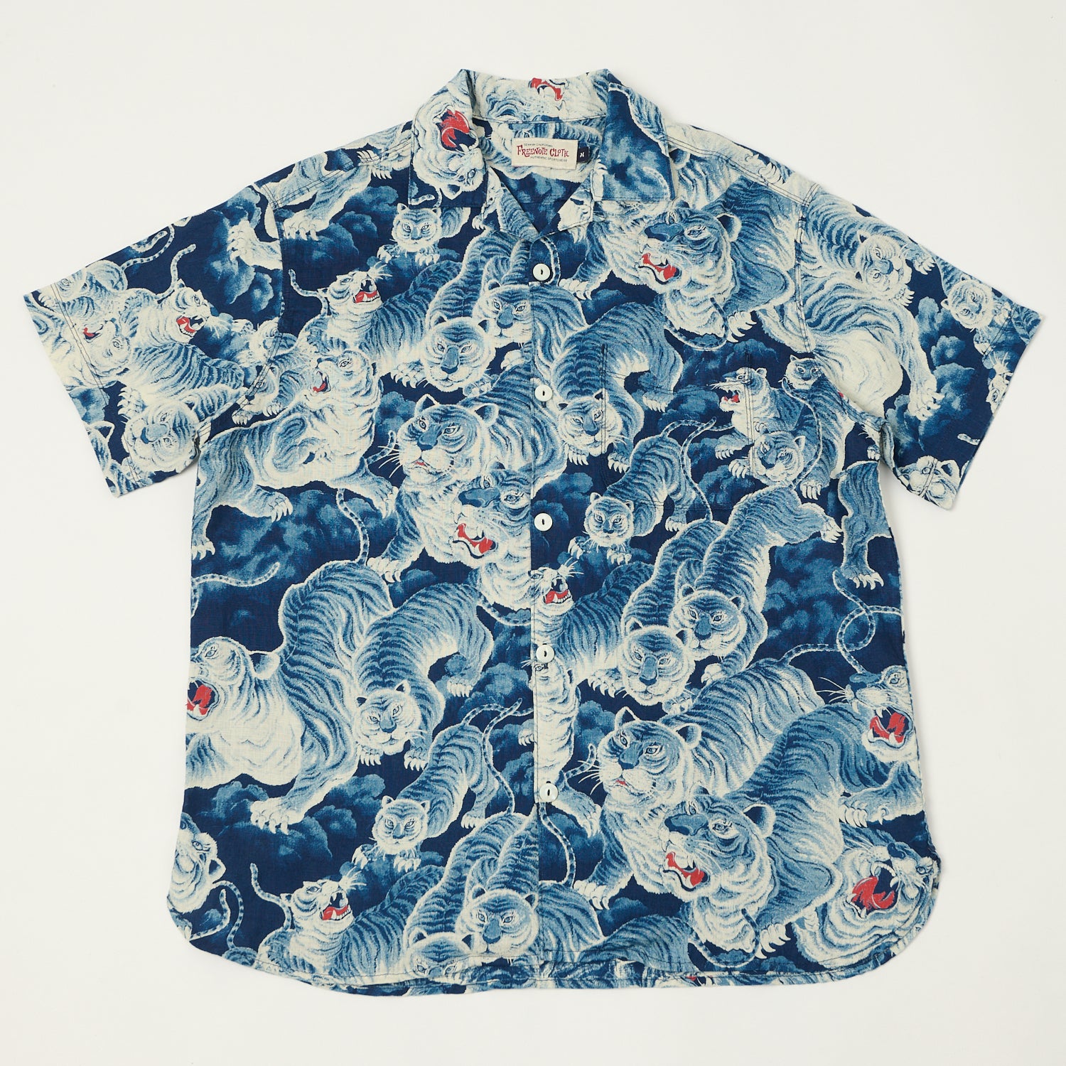 Freenote Cloth 'Hawaiian Tiger' Short Sleeve Shirt - Ice Blue