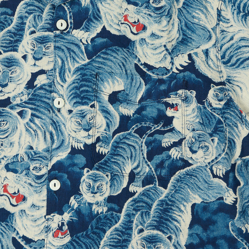Freenote Cloth 'Hawaiian Tiger' S/S Shirt - Ice Blue