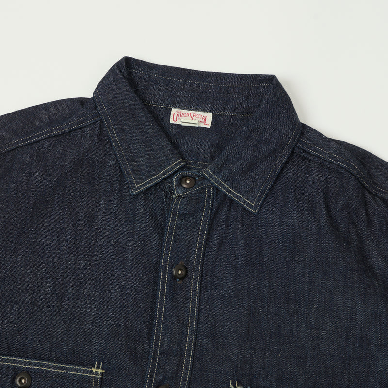 Freewheelers 'Diamond Cracker' 8oz L/S Denim Work Shirt - Indigo