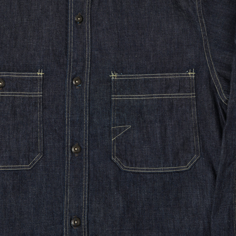 Freewheelers 'Diamond Cracker' 8oz L/S Denim Work Shirt - Indigo