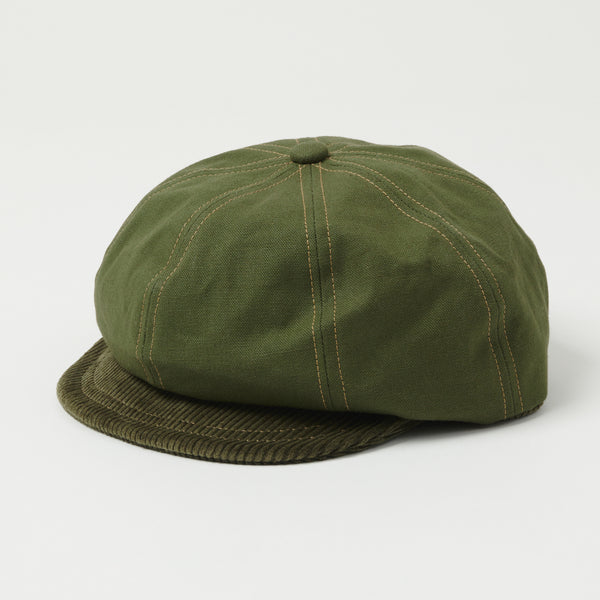 Freewheelers 2317004 11oz 'Jam Buster' Denim Flat Cap - Olive