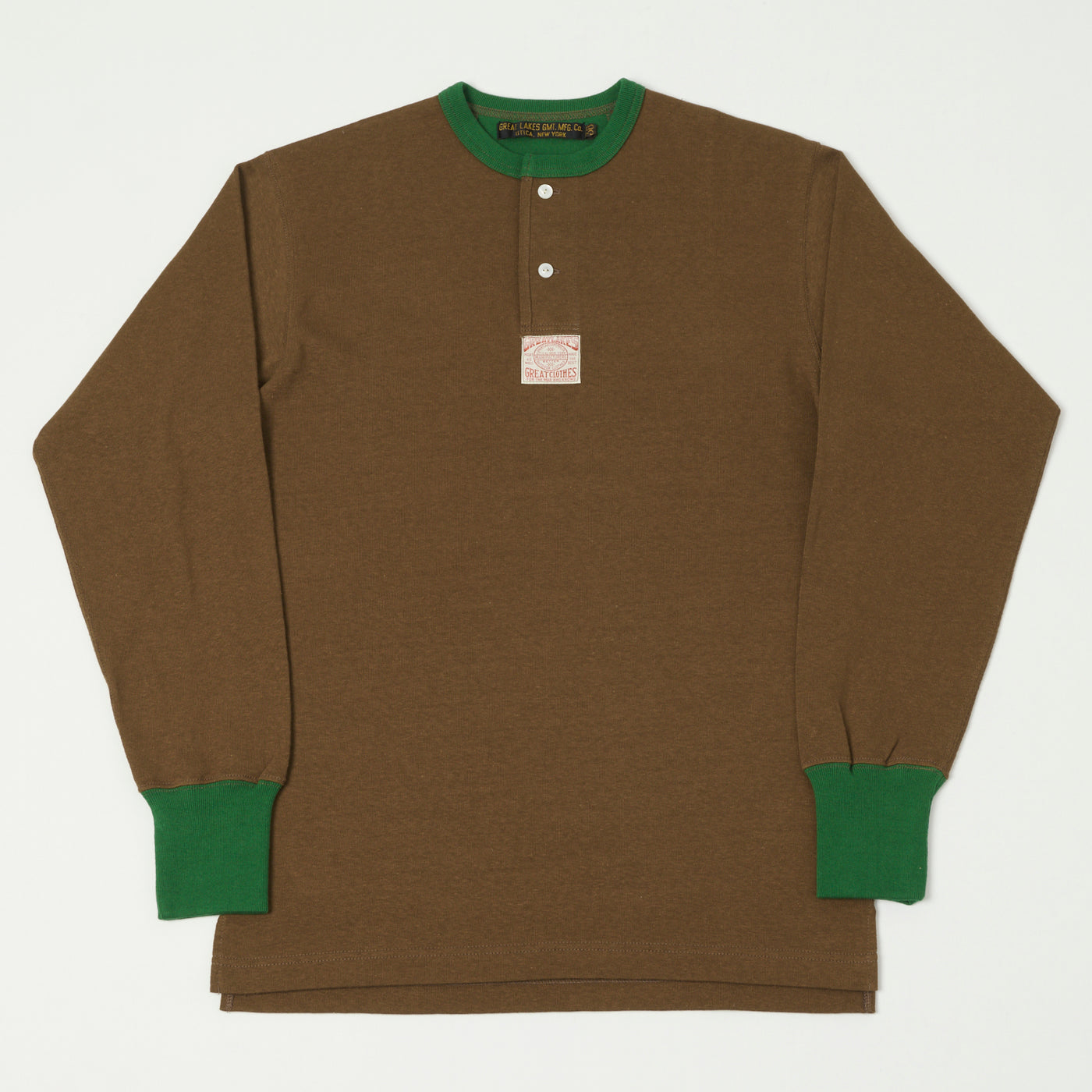 Freewheelers & Co Great Lakes Long Sleeve Henley - Brown/Tar Green