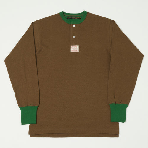 Freewheelers & Co Great Lakes Long Sleeve Henley - Brown/Tar Green