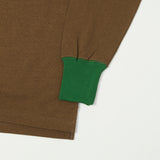 Freewheelers Henley Neck Long Sleeve Shirt - Brown/Tarf Green