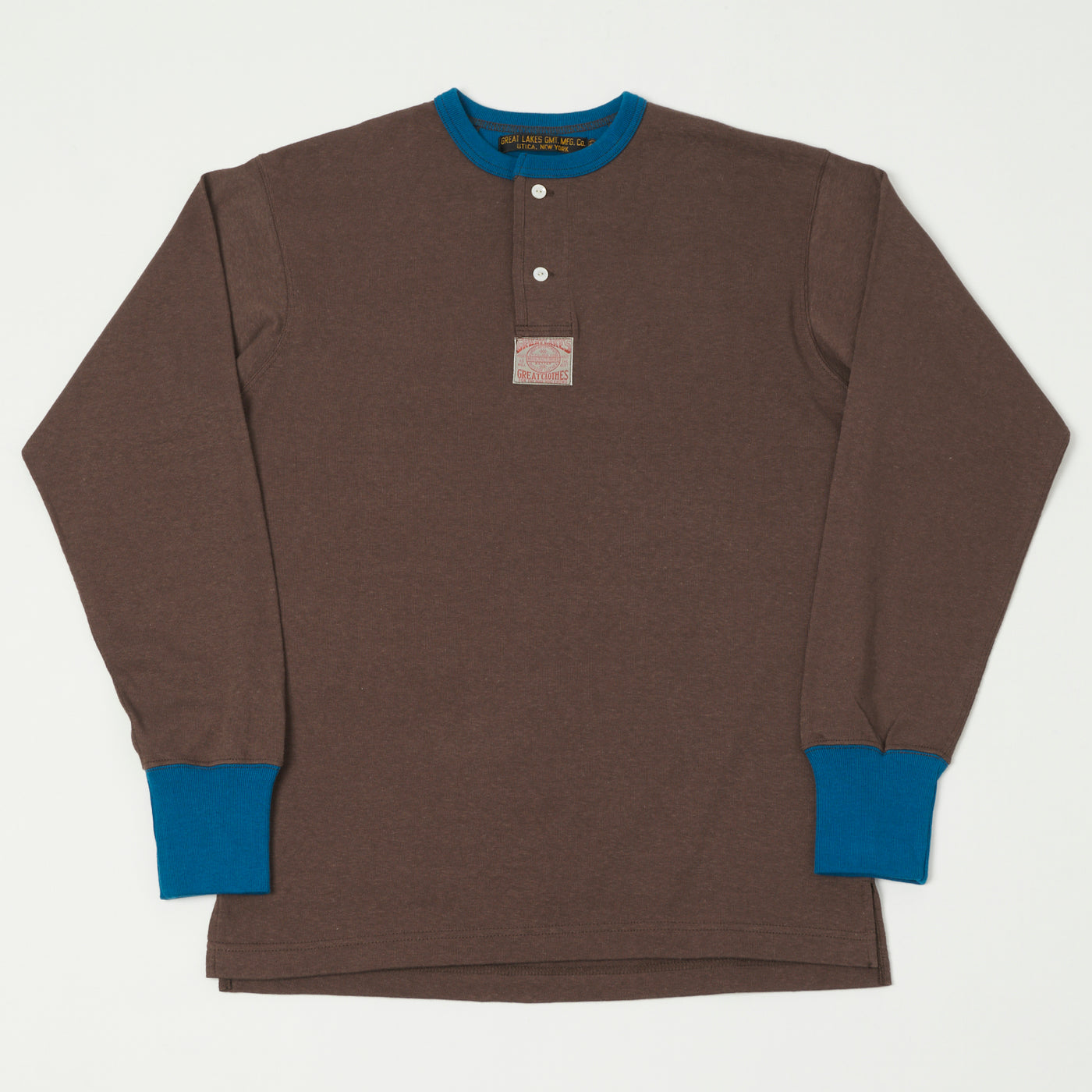 Freewheelers & Co Great Lakes Long Sleeve Henley - Coal Tar/River Blue