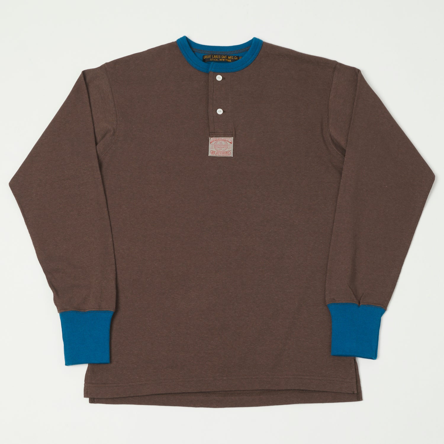Freewheelers & Co Great Lakes Long Sleeve Henley - Coal Tar/River Blue