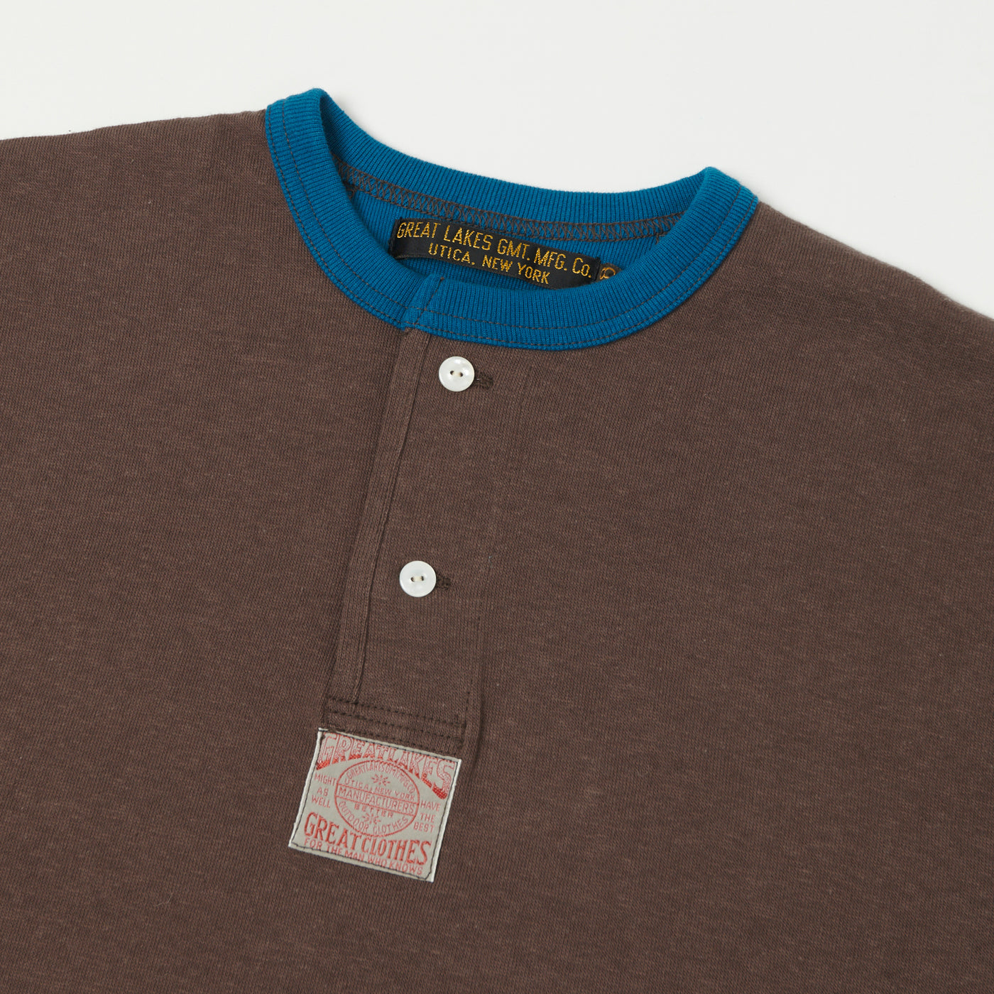 Freewheelers & Co Great Lakes Long Sleeve Henley - Coal Tar/River Blue