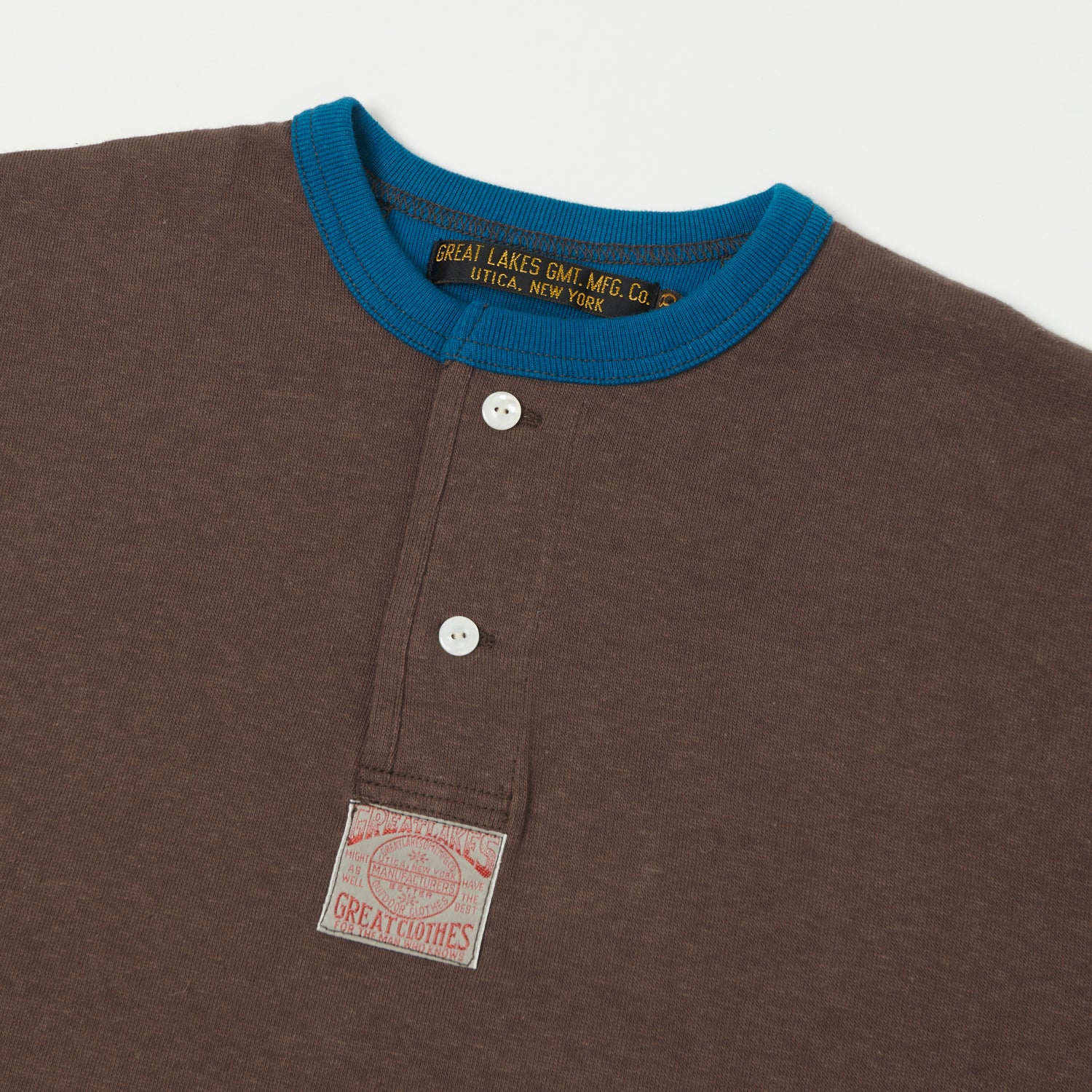 Freewheelers & Co Great Lakes Long Sleeve Henley - Coal Tar/River Blue