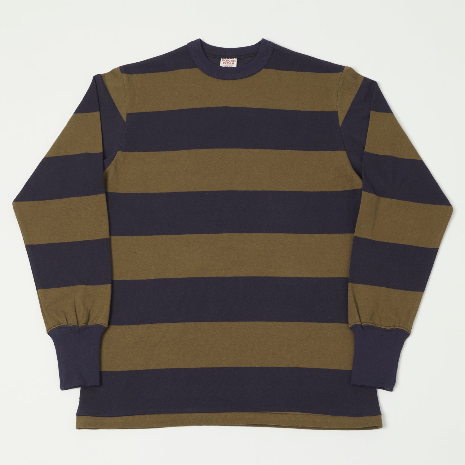 Freewheelers & Co Power Wear Horizontal Stripe Set-In Long Sleeve Tee - Navy/Khaki