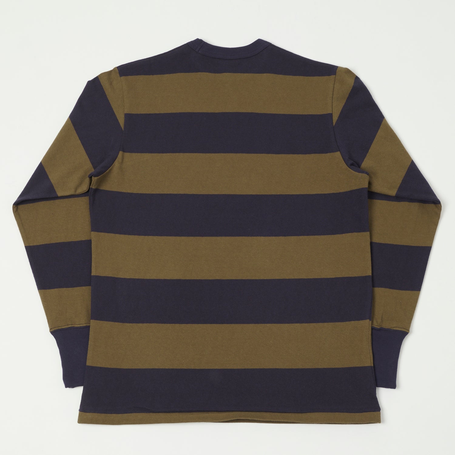 Freewheelers & Co Power Wear Horizontal Stripe Set-In Long Sleeve Tee - Navy/Khaki