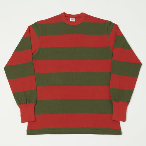 Freewheelers & Co Power Wear Horizontal Stripe Set-In Long Sleeve Tee - Red/Olive