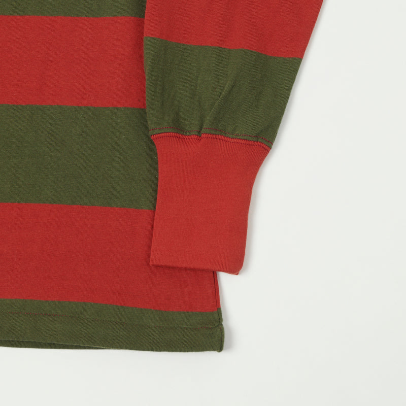 Freewheelers Horizontal Stripe Set-In Long Sleeve Tee - Red/Olive