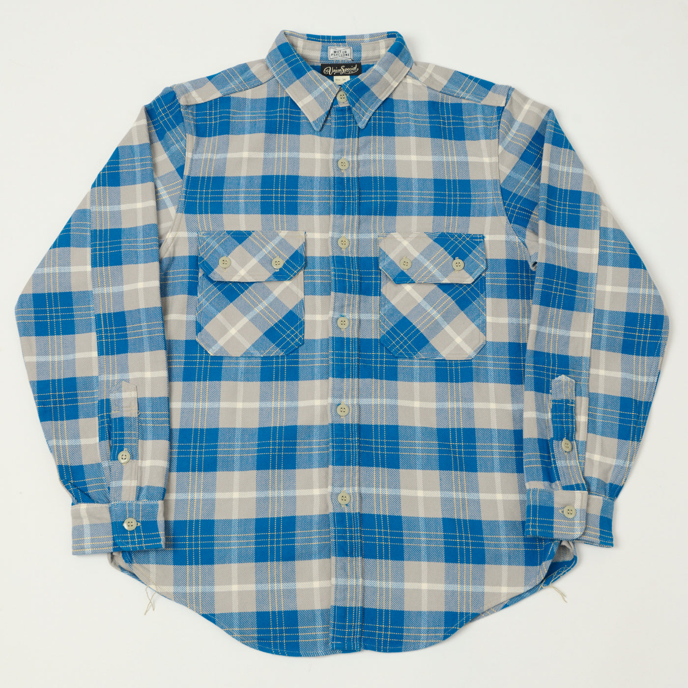 Freewheelers & Co Motor Psyclone 'Nomad' Plaid Work Shirt - Venetian Blue/Grey