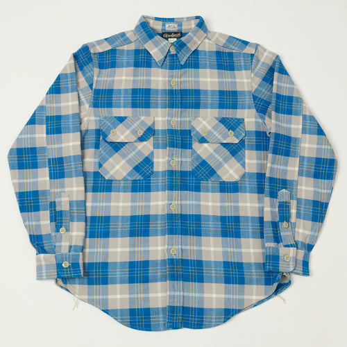 Freewheelers & Co Motor Psyclone 'Nomad' Plaid Work Shirt - Venetian Blue/Grey
