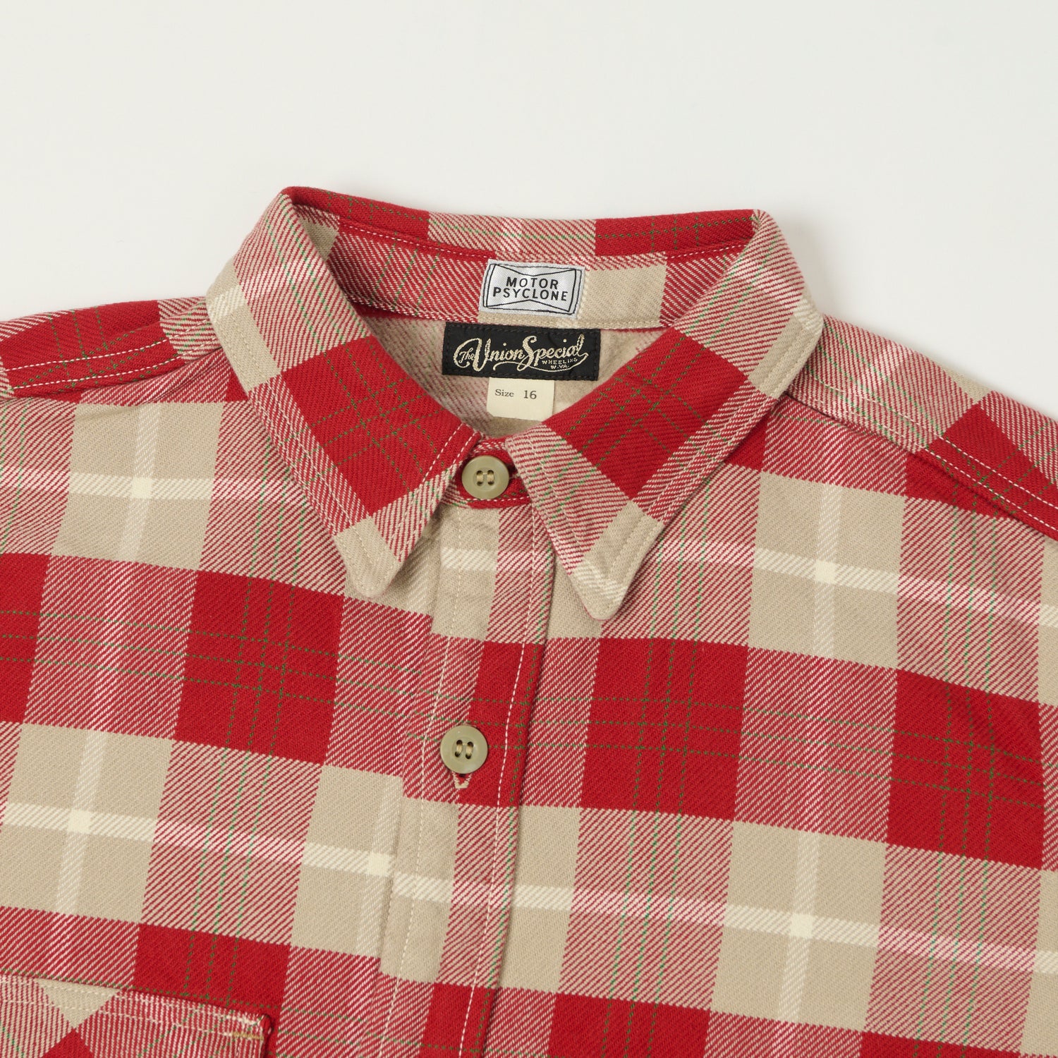 Freewheelers & Co Motor Psyclone 'Nomad' Plaid Work Shirt - Orange Red/Grey