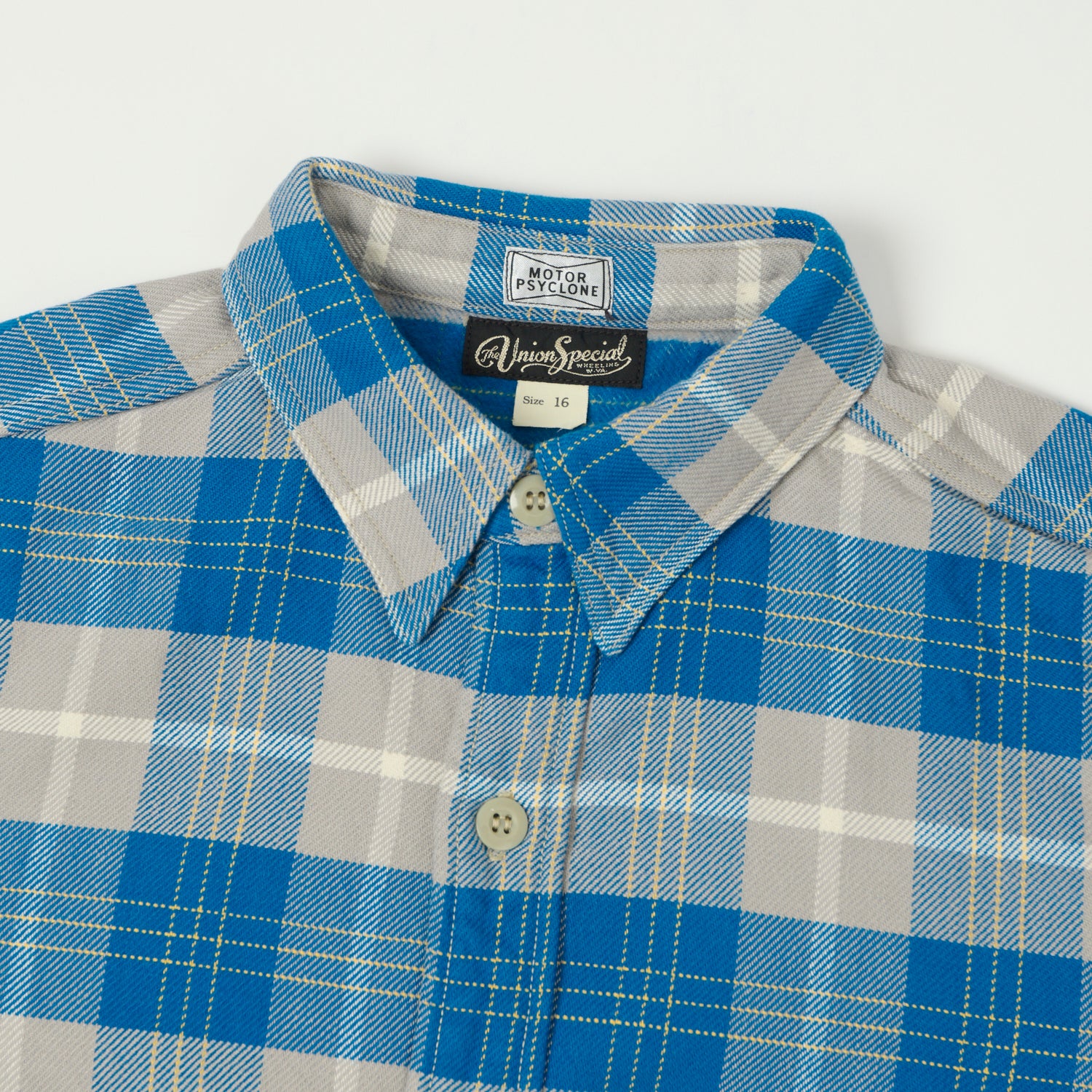 Freewheelers & Co Motor Psyclone 'Nomad' Plaid Work Shirt - Venetian Blue/Grey