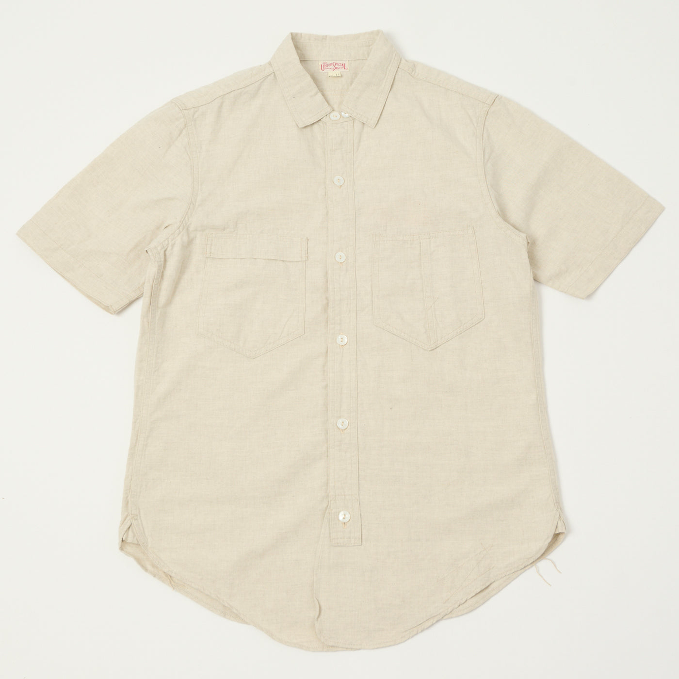 Freewheelers & Co Union Special Overalls 'Big Bertha' S/S Chambray Work Shirt - White