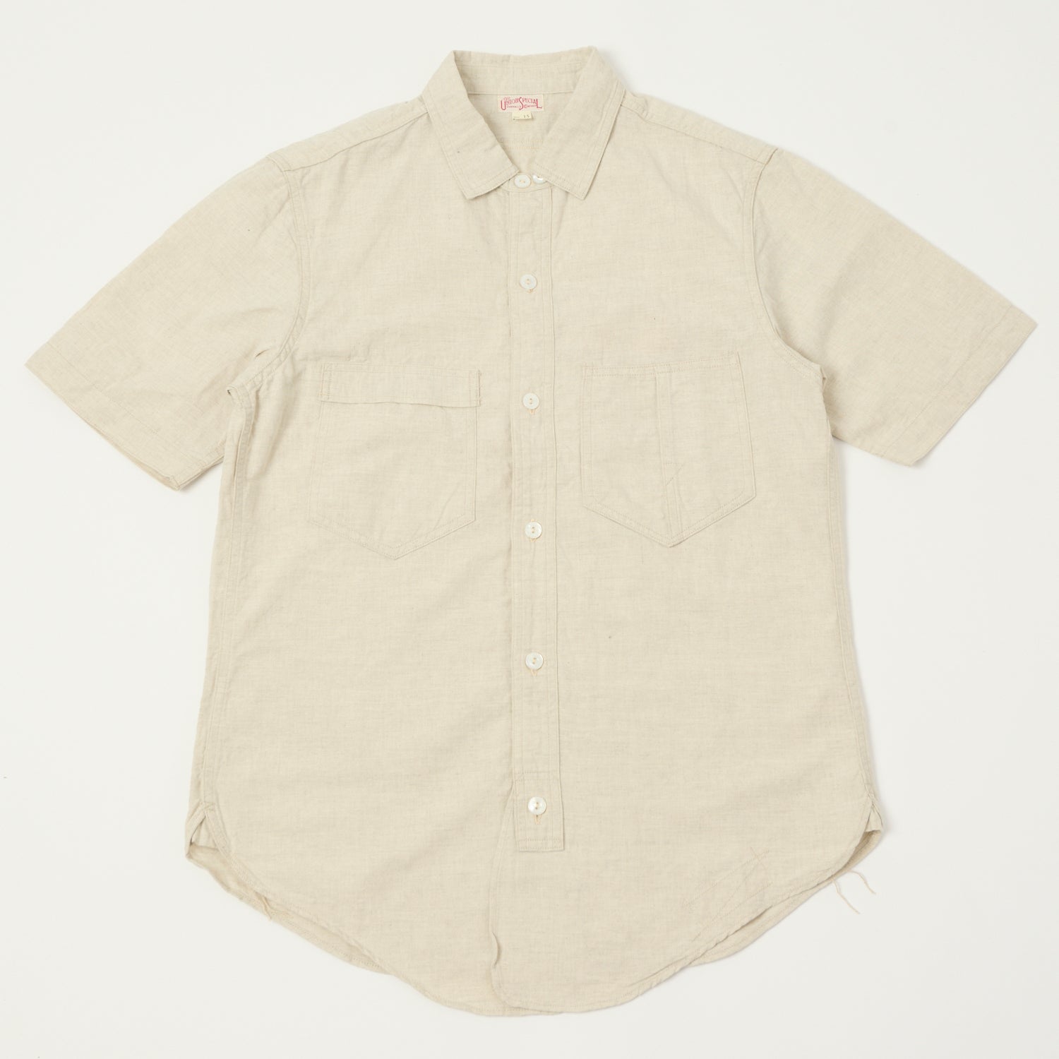 Freewheelers & Co Union Special Overalls 'Big Bertha' S/S Chambray Work Shirt - White