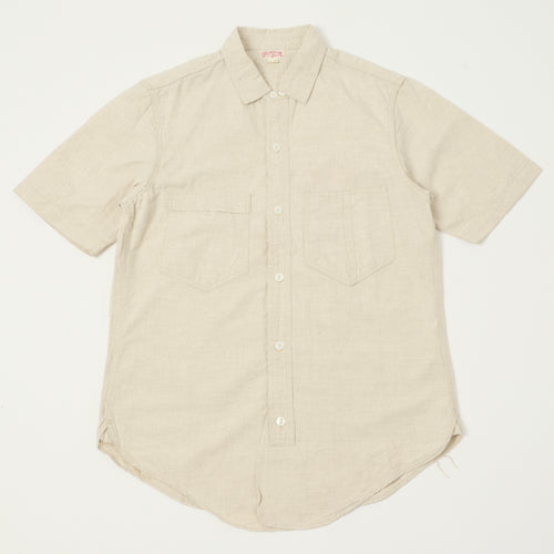 Freewheelers & Co Union Special Overalls 'Big Bertha' S/S Chambray Work Shirt - White
