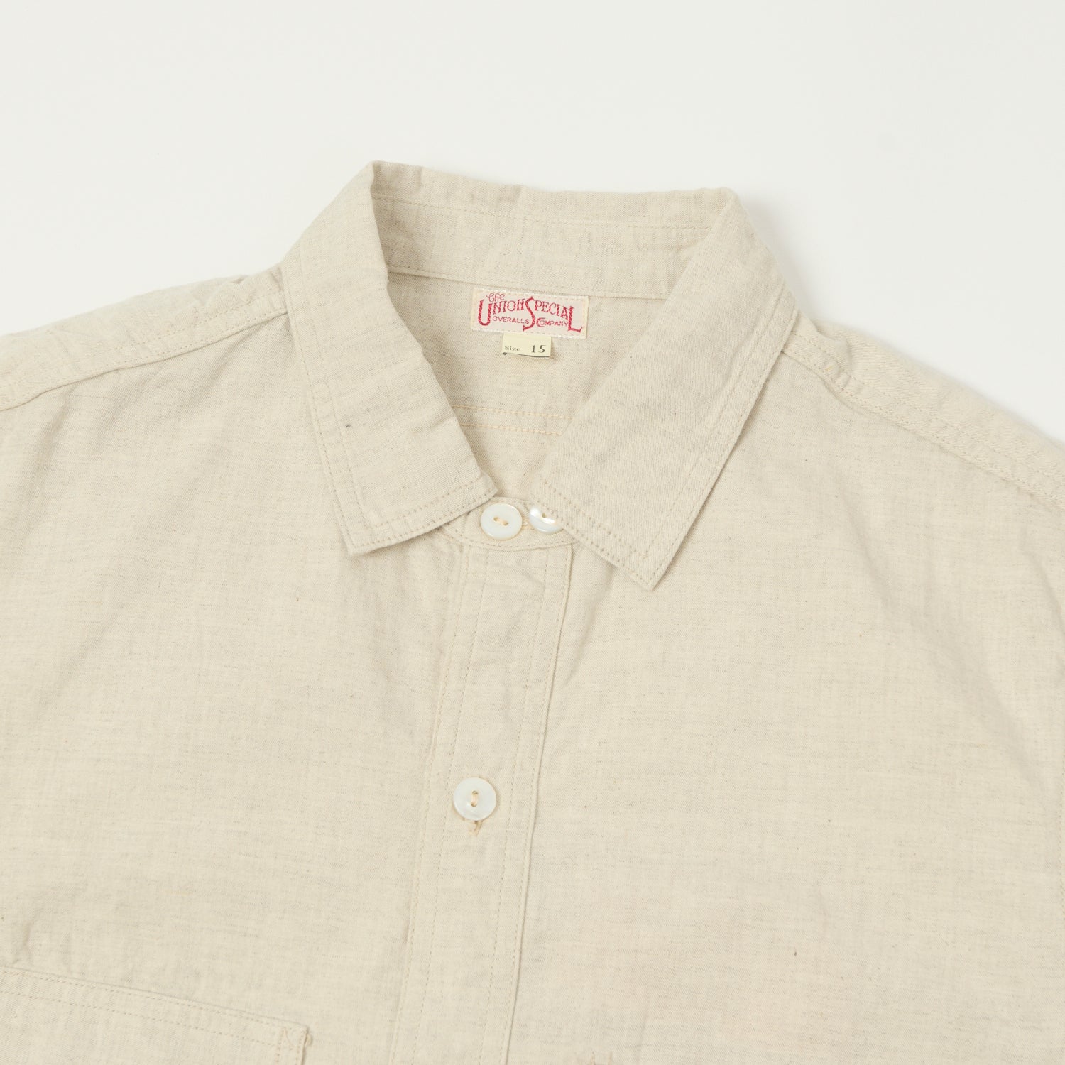 Freewheelers & Co Union Special Overalls 'Big Bertha' S/S Chambray Work Shirt - White